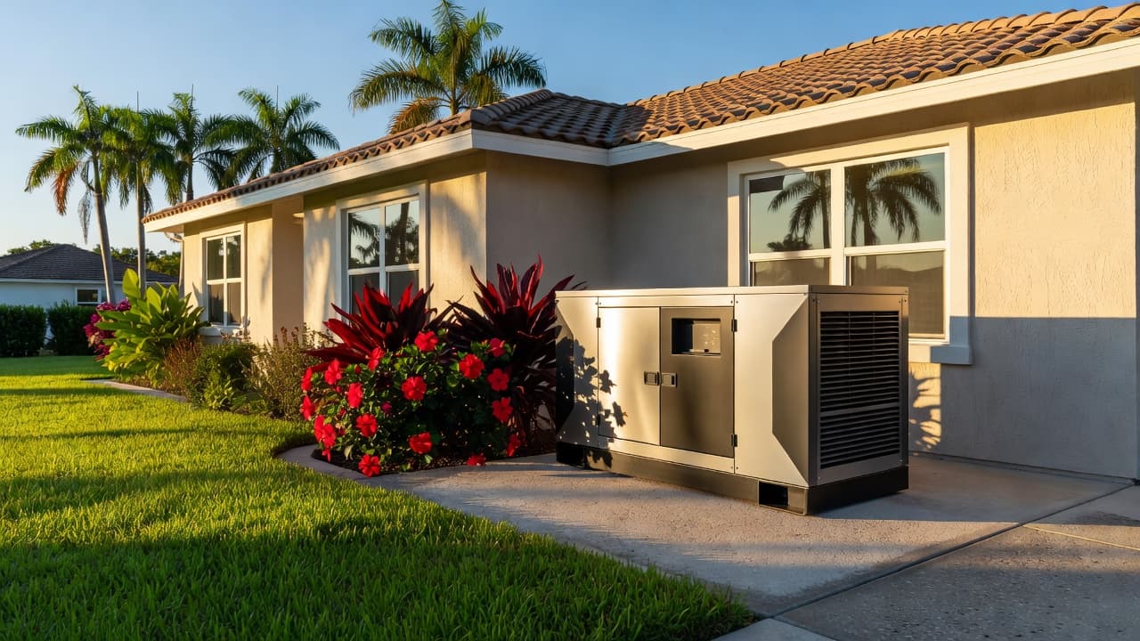 Whole-house generators medical equipment, standby generator beside a Florida home