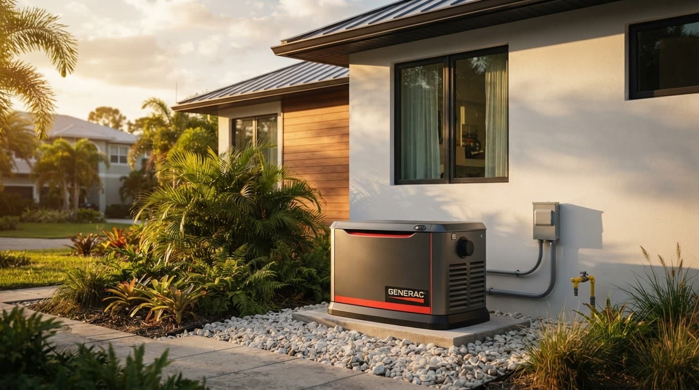 A generator beside a modern Florida home.