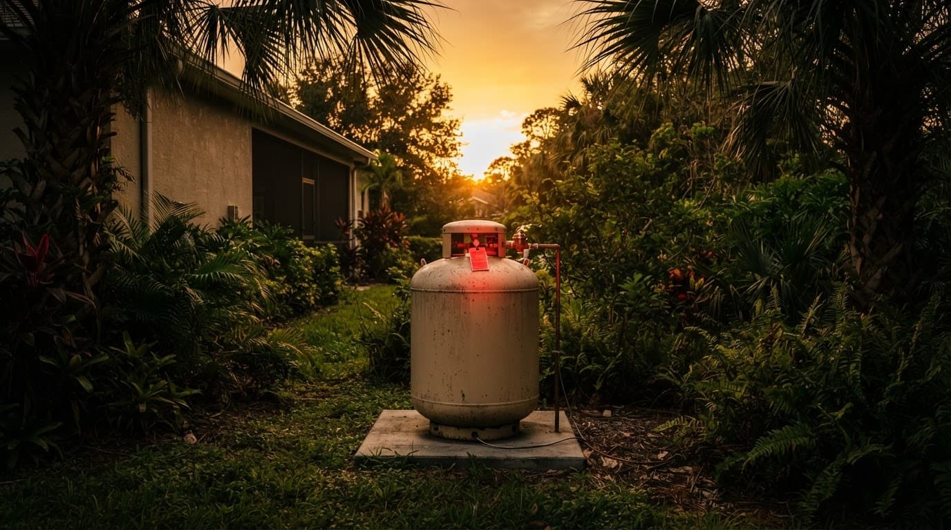 Florida yard propane installation with clear safety clearance.